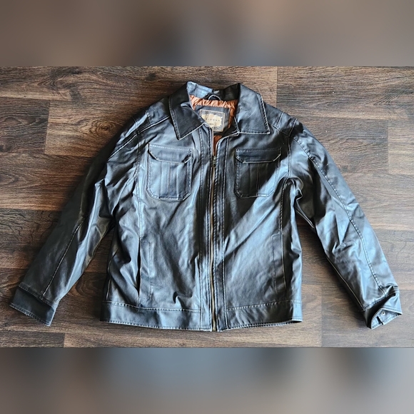 Vintage Arizona Faux Leather Jacket Black Brown Cowboy Western Motorcycle Mens L - Picture 1 of 7